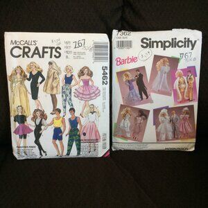 VTG 90s Simplicity 7362 & McCall's 5462 Sewing Patterns Doll Clothes UNCUT